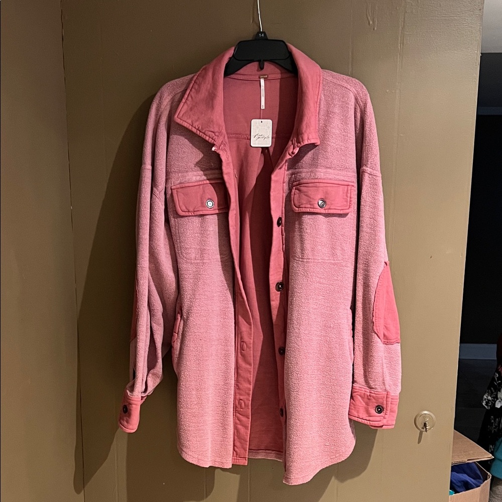 Free People Ruby Shacket in Sweetheart Pink Sz M NEW
